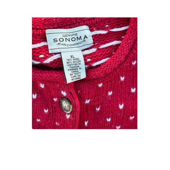 ❄️ Vintage Sonoma Wool Nordic Fair Isle Cardigan – Red Gray – Women’s XL - Picture 2 of 5